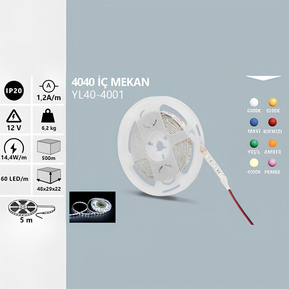 12V 40X40 İÇ MEKAN ŞERİT LED MAVİ 1